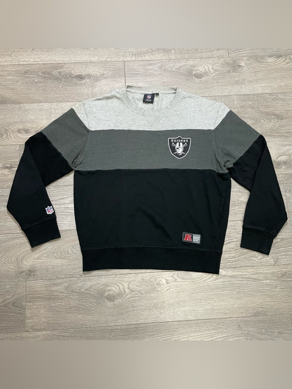 NFL Raiders Black Gray Colorblock Crewneck Sweatshirt